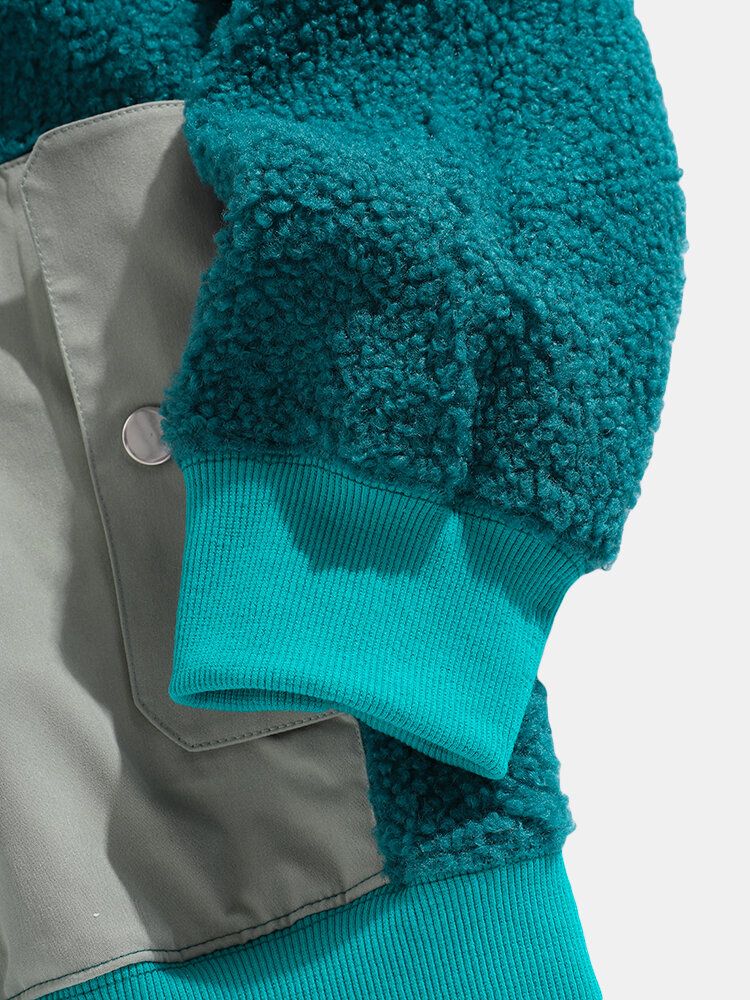 Chaqueta Informal Con Capucha De Peluche Con Cremallera En Contraste Para Hombre