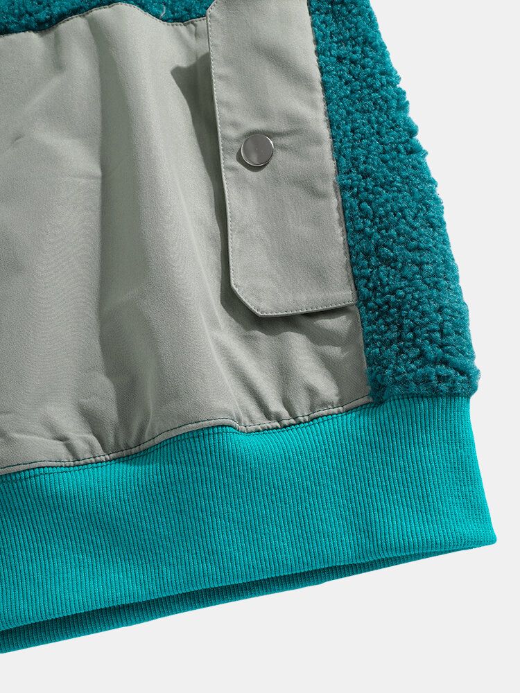 Chaqueta Informal Con Capucha De Peluche Con Cremallera En Contraste Para Hombre