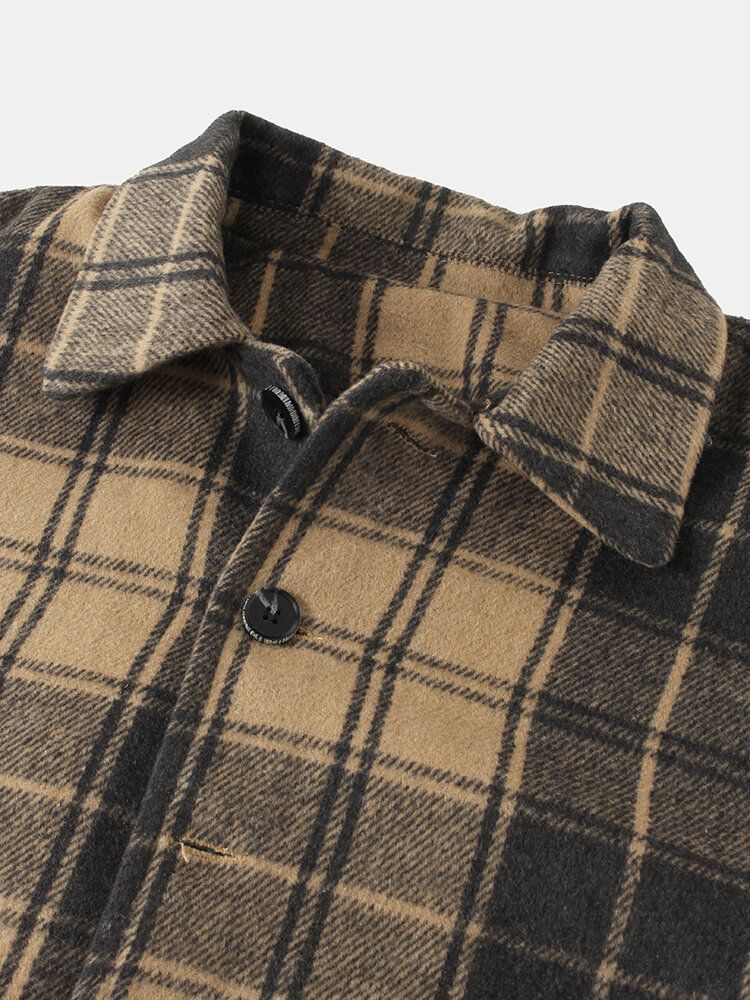 Chaqueta De Lona Gruesa Cálida Con Botones A Cuadros Vintage Para Hombre