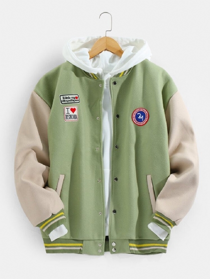 Chaqueta De Manga Larga Con Cuello De Béisbol Y Hombros Caídos Cálidos Con Insignia Para Hombre