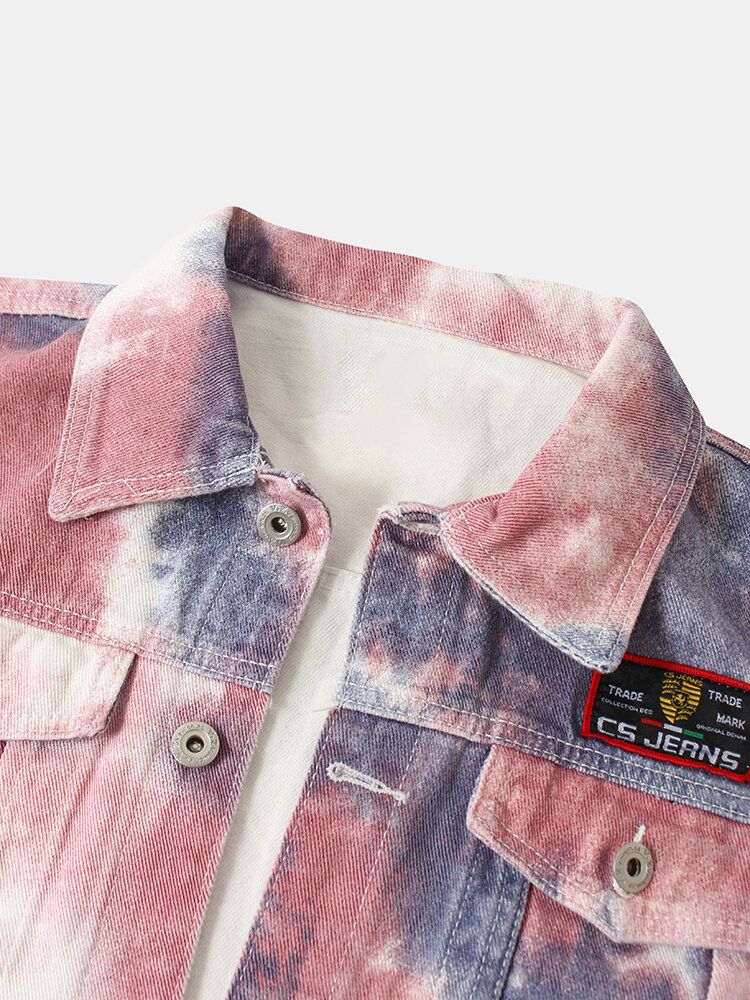 Chaqueta De Mezclilla Vintage De Manga Larga Con Solapa Multibolsillo Para Hombre