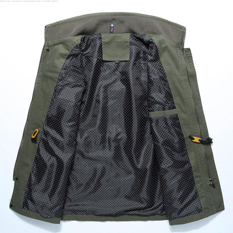 Chaqueta Militar De Trabajo Tipo Cargo De Algodón Con Múltiples Bolsillos Para Hombre