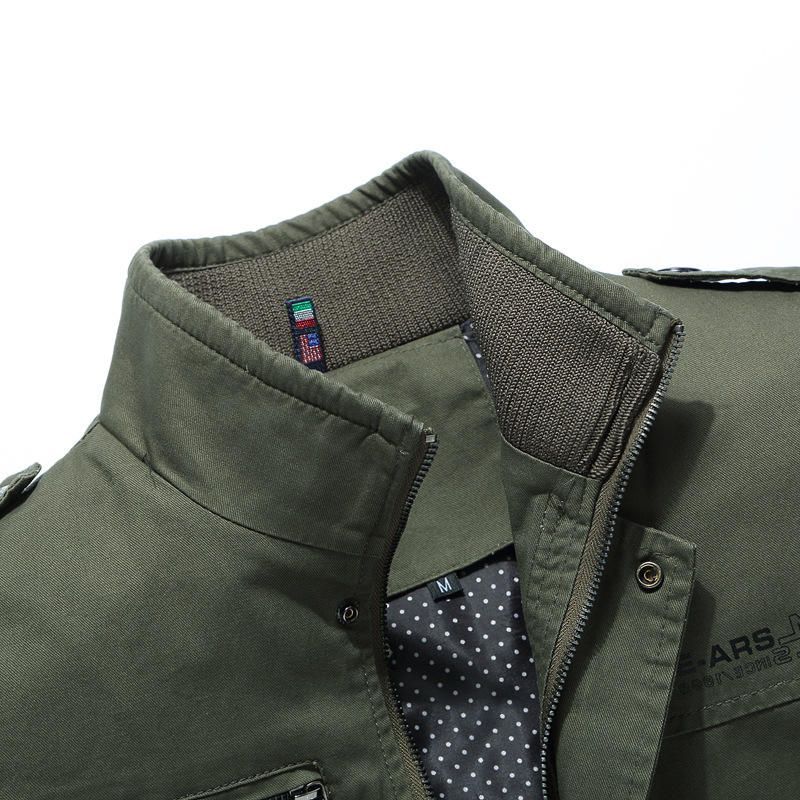 Chaqueta Militar De Trabajo Tipo Cargo De Algodón Con Múltiples Bolsillos Para Hombre