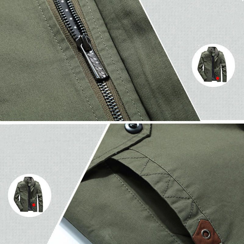 Chaqueta Militar De Trabajo Tipo Cargo De Algodón Con Múltiples Bolsillos Para Hombre