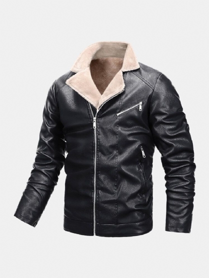 Chaqueta Motera De Cuero Pu Cálida Con Múltiples Bolsillos A Prueba De Viento Para Hombre