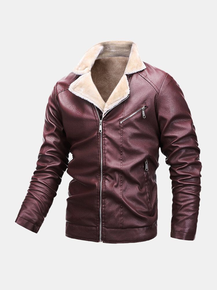 Chaqueta Motera De Cuero Pu Cálida Con Múltiples Bolsillos A Prueba De Viento Para Hombre