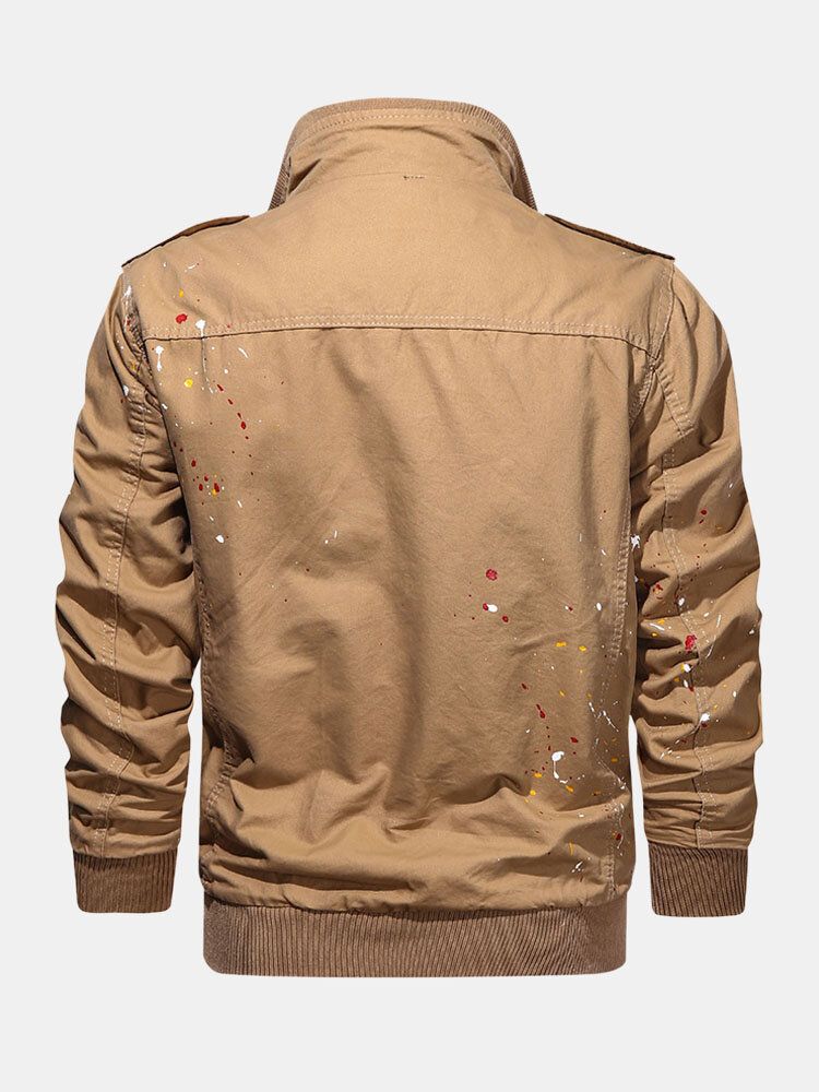 Chaqueta Multibolsillos De Algodón Con Estampado De Pintura Para Hombre