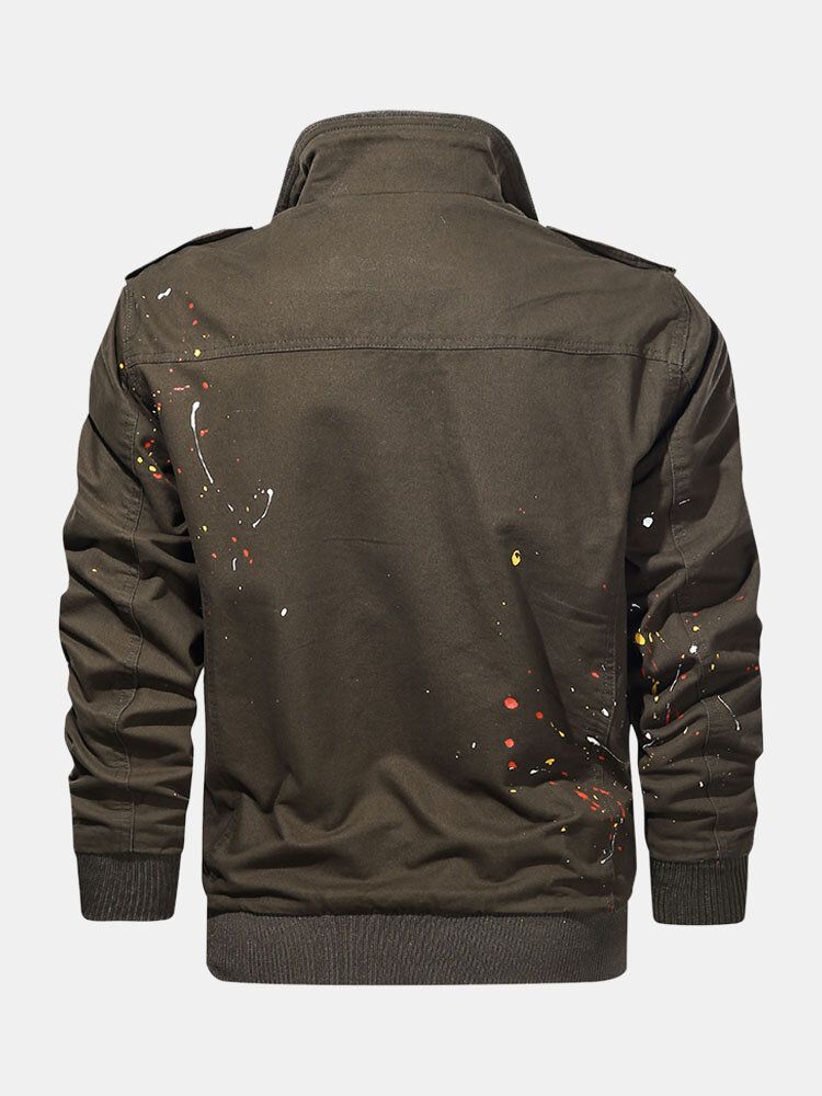 Chaqueta Multibolsillos De Algodón Con Estampado De Pintura Para Hombre