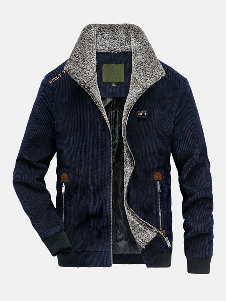 Chaqueta De Pana De Invierno Para Hombre 100% Algodón Y Terciopelo Cálido Con Cremallera Informal Sólida