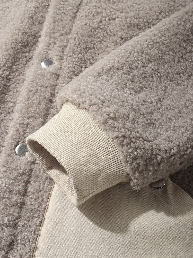 Chaqueta De Peluche Informal Con Botones A Presión Y Cuello De Béisbol Para Hombre Con Bolsillo