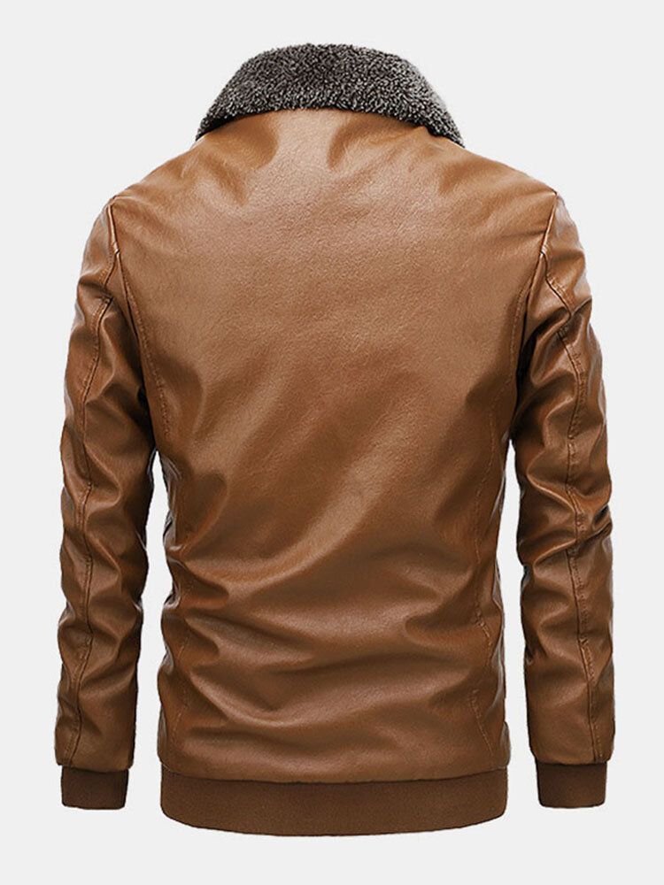 Chaqueta De Pu Informal Cálida De Manga Larga Con Bolsillo Con Cremallera Delgada Para Hombre