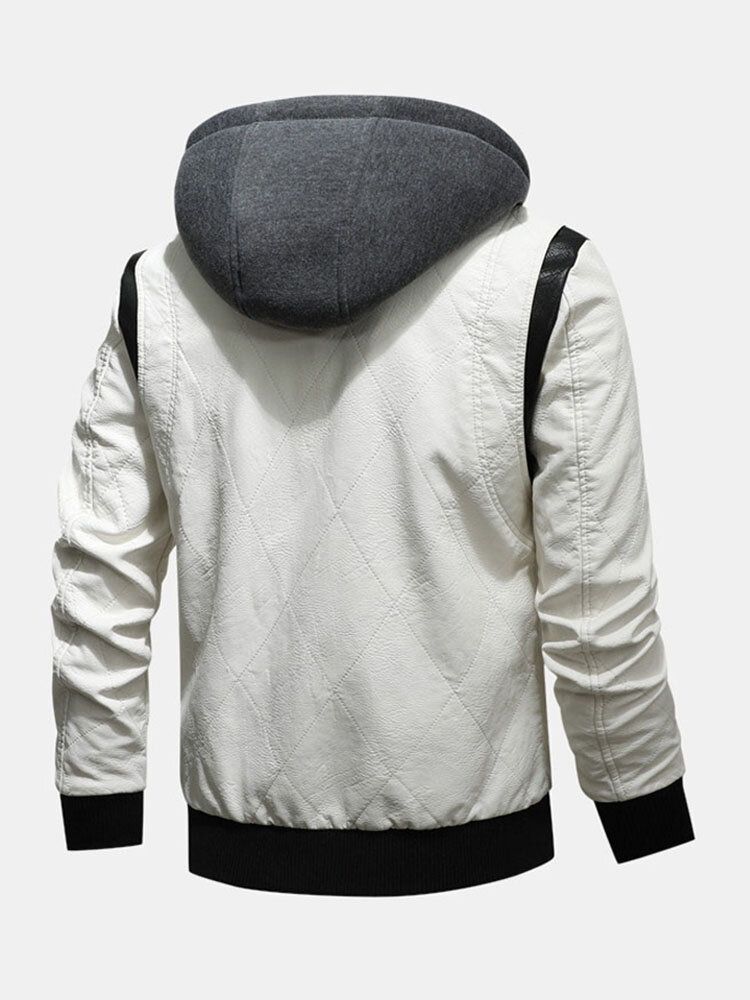 Chaqueta De Pu De Manga Larga Con Bolsillo Lateral Con Cremallera Y Cordón De Color Sólido Para Hombre