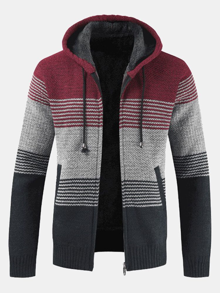 Chaqueta De Punto Térmica Informal De Terciopelo Grueso Para Hombre Chaqueta A Juego De Color Con Capucha