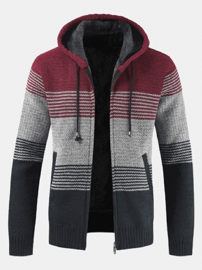 Chaqueta De Punto Térmica Informal De Terciopelo Grueso Para Hombre Chaqueta A Juego De Color Con Capucha