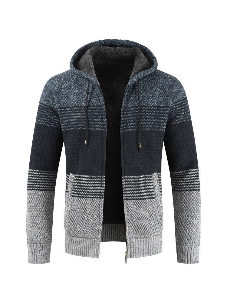 Chaqueta De Punto Térmica Informal De Terciopelo Grueso Para Hombre Chaqueta A Juego De Color Con Capucha