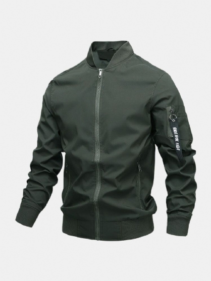 Chaqueta Simple De Manga Larga Con Cuello De Béisbol Con Múltiples Bolsillos Delanteros Con Cremallera Para Hombre