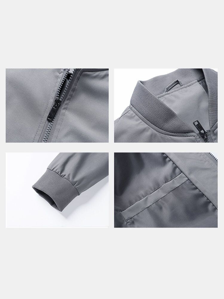 Chaqueta Simple De Manga Larga Con Cuello De Béisbol Con Múltiples Bolsillos Delanteros Con Cremallera Para Hombre