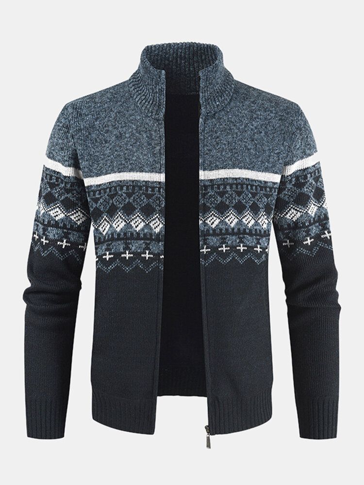 Chaqueta De Suéter De Manga Larga Con Cuello Alto Y Patrón Tribal Vintage Para Hombre Que Hace Punto