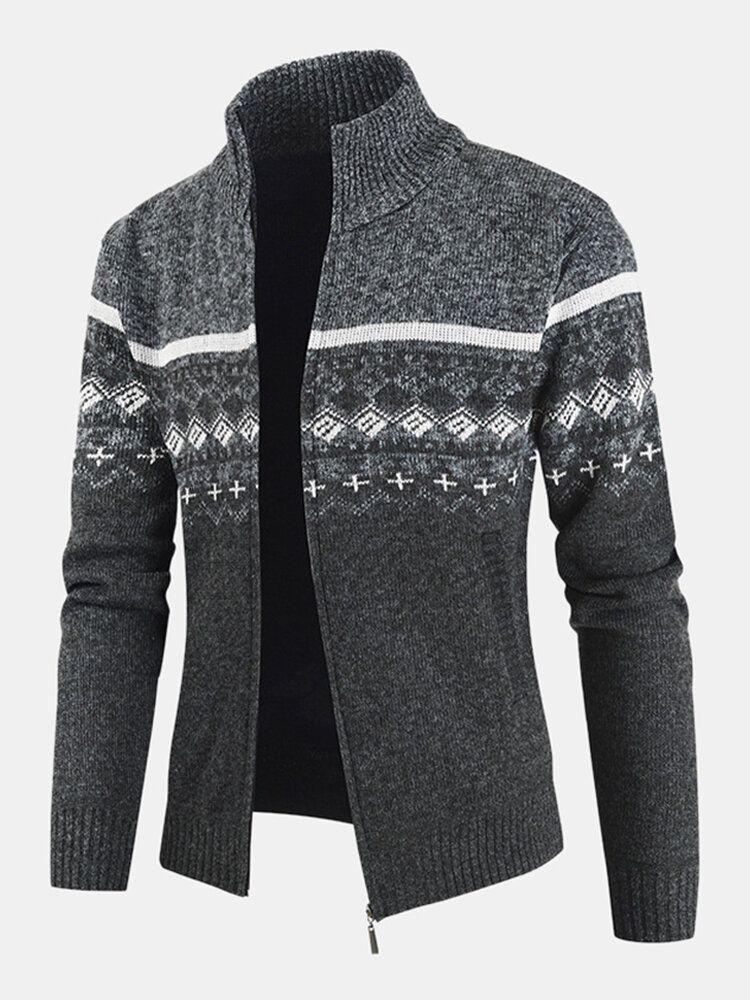 Chaqueta De Suéter De Manga Larga Con Cuello Alto Y Patrón Tribal Vintage Para Hombre Que Hace Punto