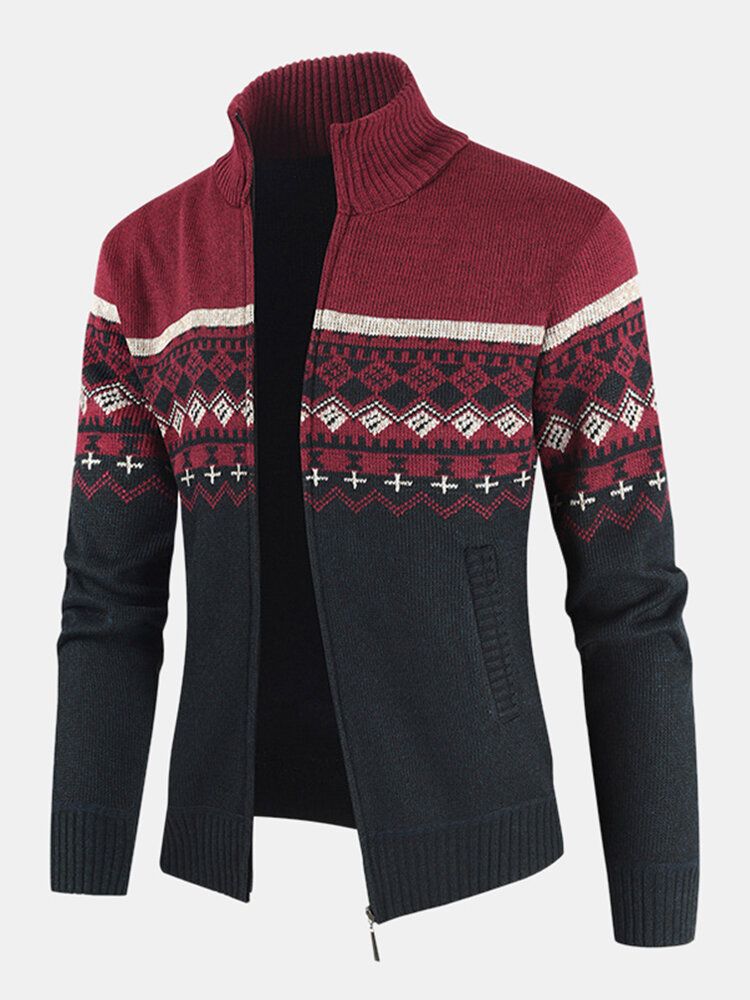 Chaqueta De Suéter De Manga Larga Con Cuello Alto Y Patrón Tribal Vintage Para Hombre Que Hace Punto