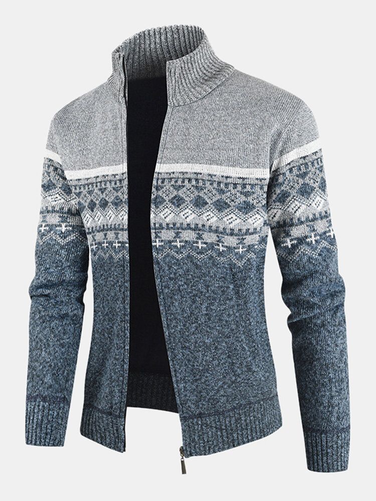 Chaqueta De Suéter De Manga Larga Con Cuello Alto Y Patrón Tribal Vintage Para Hombre Que Hace Punto