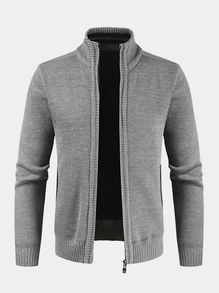 Chaqueta Suéter De Punto De Manga Larga Con Cremallera De Color Sólido Para Hombre