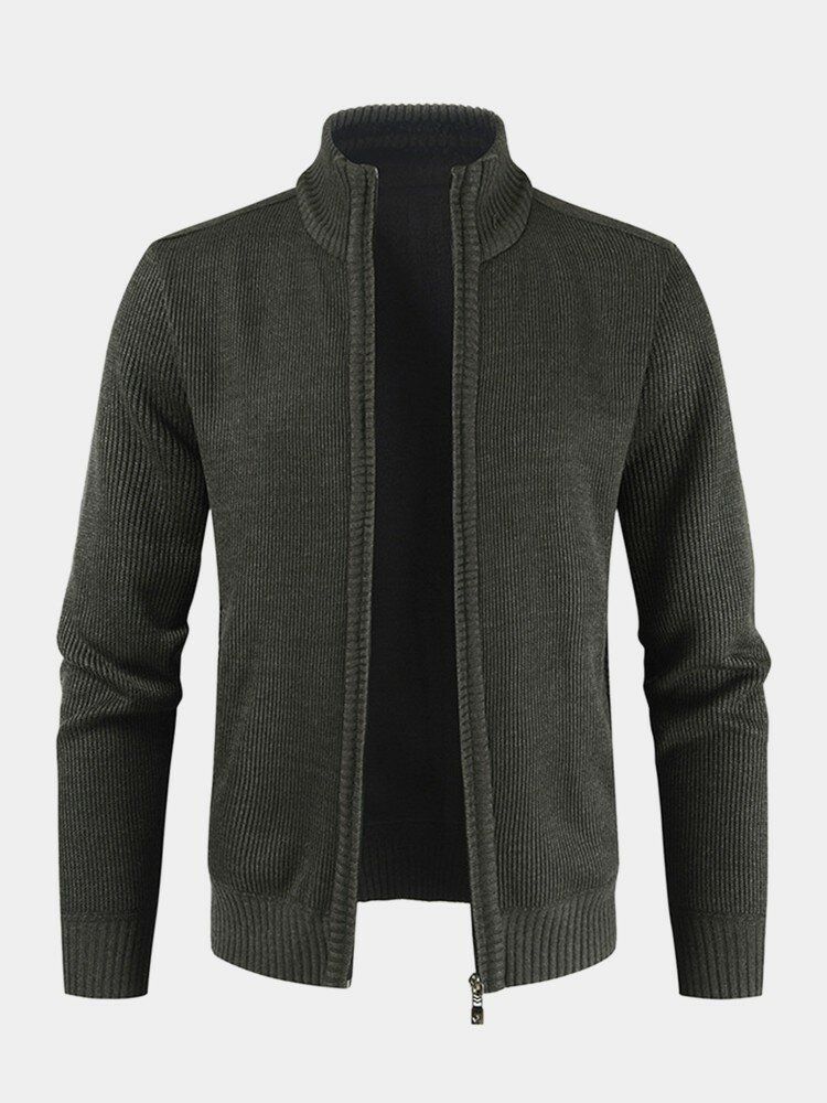 Chaqueta Suéter De Punto De Manga Larga Con Cremallera De Color Sólido Para Hombre