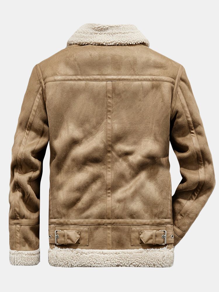 Chaqueta Vintage De Gamuza De Manga Larga Con Forro Cálido Con Diseño De Solapa A Prueba De Viento Para Hombre