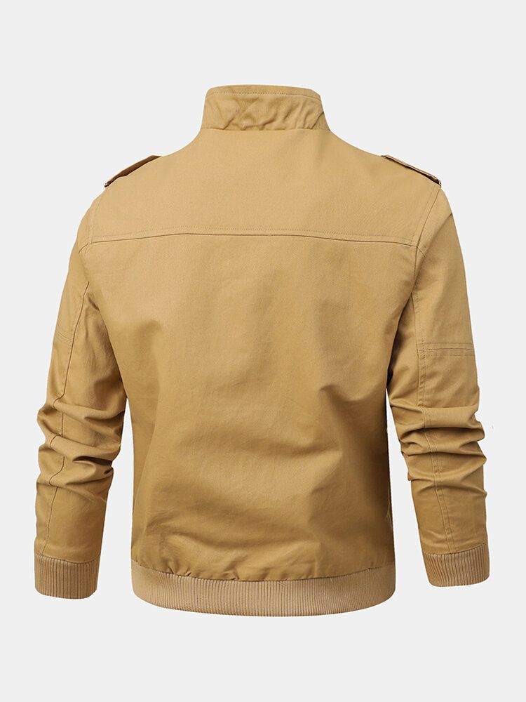 Chaquetas Casuales De Algodón De Color Sólido Con Cremallera Frontal Para Hombre Con Bolsillos