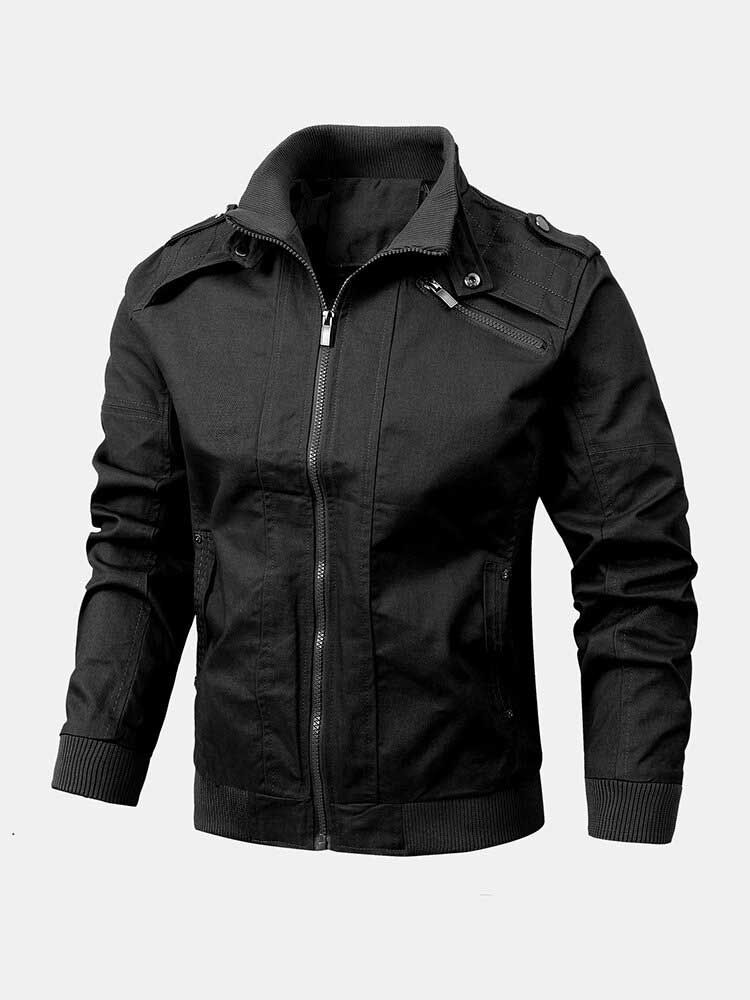 Chaquetas Casuales De Algodón De Color Sólido Con Cremallera Frontal Para Hombre Con Bolsillos