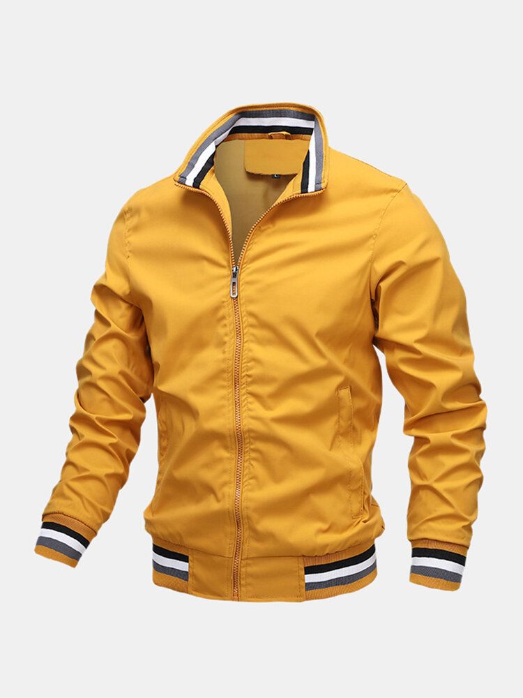 Chaquetas De Manga Larga Informales Deportivas Con Cuello Alto Y Cremallera De Bolsillo De Color Sólido Para Hombre