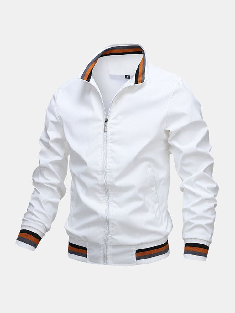 Chaquetas De Manga Larga Informales Deportivas Con Cuello Alto Y Cremallera De Bolsillo De Color Sólido Para Hombre