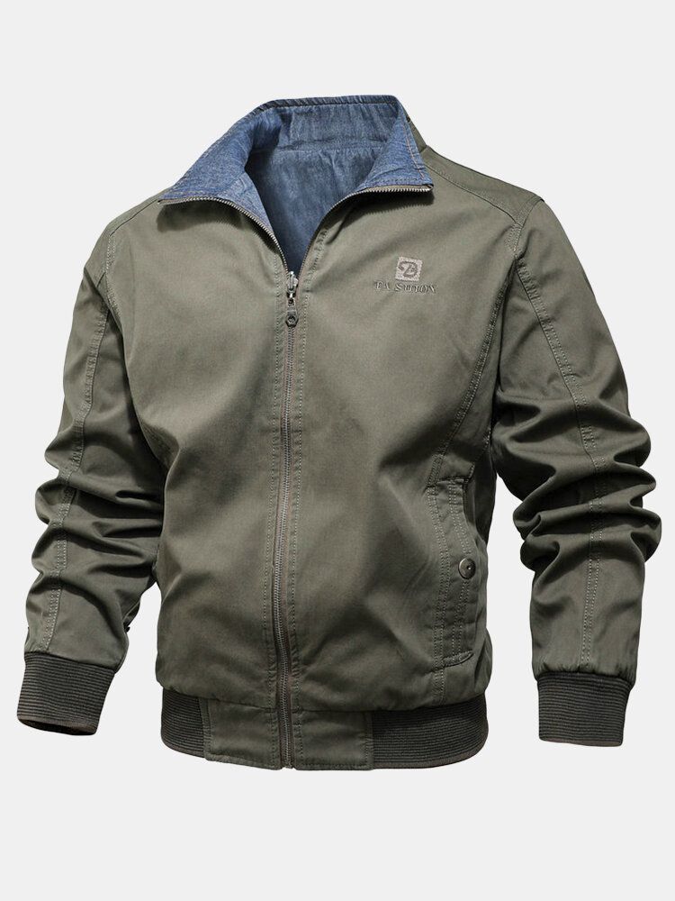 Chaquetas De Mezclilla De Doble Cara Con Cuello De Solapa Frontal Con Cremallera De Algodón Para Hombre