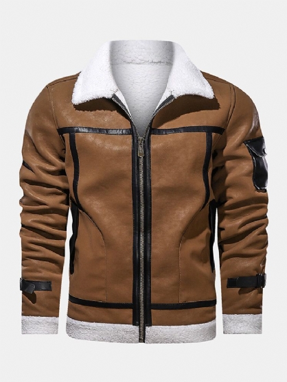 Cueros De Piel Con Cremallera Para Hombre Thicken Multi Pocket Manga Larga Vintage Jakctet