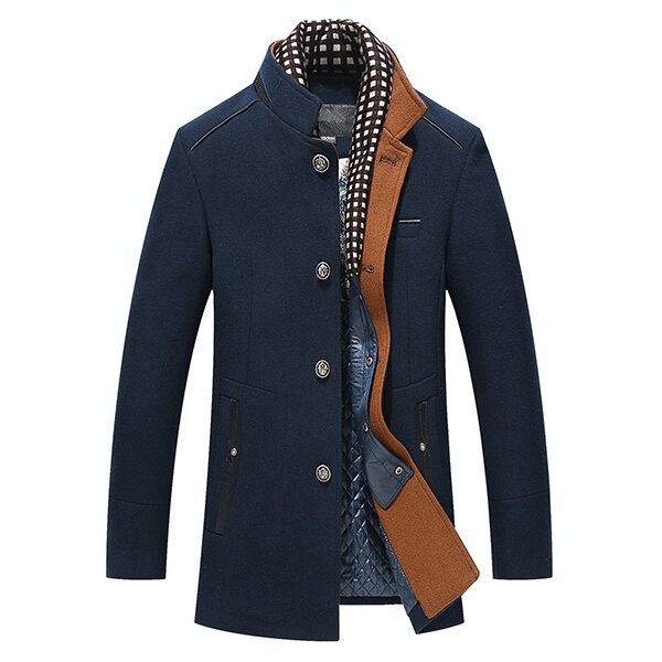 Hombre Otoño Invierno Casual Slim Fit Stand Collar Bufanda Desmontable Elegante Abrigo De Lana Chaqueta