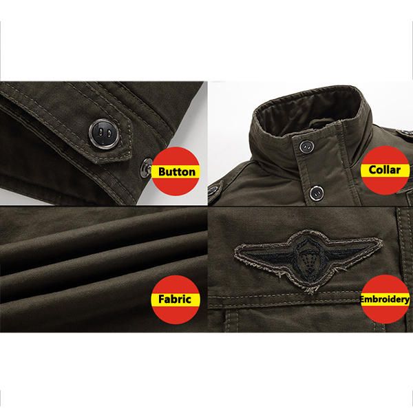 Hombre Talla Grande Stand Collar Algodón Casual Military Jac