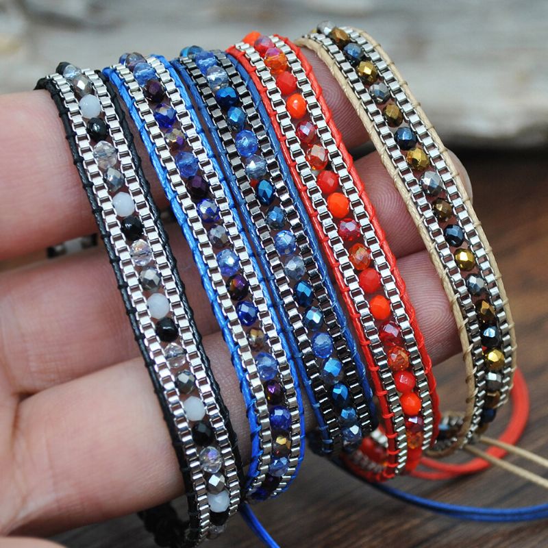 10 Colores Pulsera De Cuentas De Cristal Bohemio Cuerda Multicapa Ajuste Telescópico Pulsera De Mujer