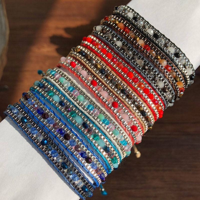 10 Colores Pulsera De Cuentas De Cristal Bohemio Cuerda Multicapa Ajuste Telescópico Pulsera De Mujer