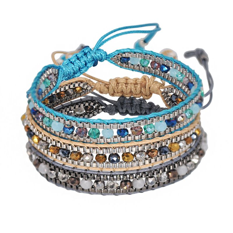 10 Colores Pulsera De Cuentas De Cristal Bohemio Cuerda Multicapa Ajuste Telescópico Pulsera De Mujer