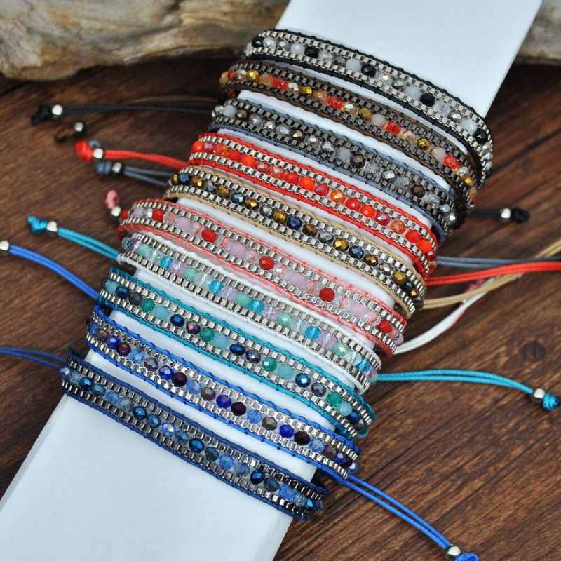 10 Colores Pulsera De Cuentas De Cristal Bohemio Cuerda Multicapa Ajuste Telescópico Pulsera De Mujer