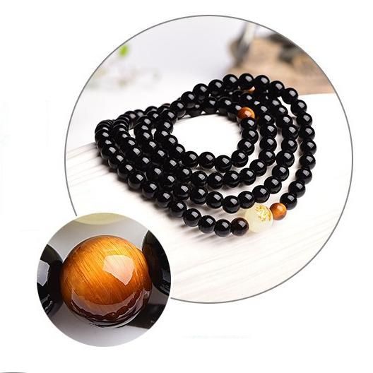 108 Cuentas De Ónix Negro Luminoso Yoga Dragón Mala Pulsera Multicapa Pulsera De Cuentas Vintage