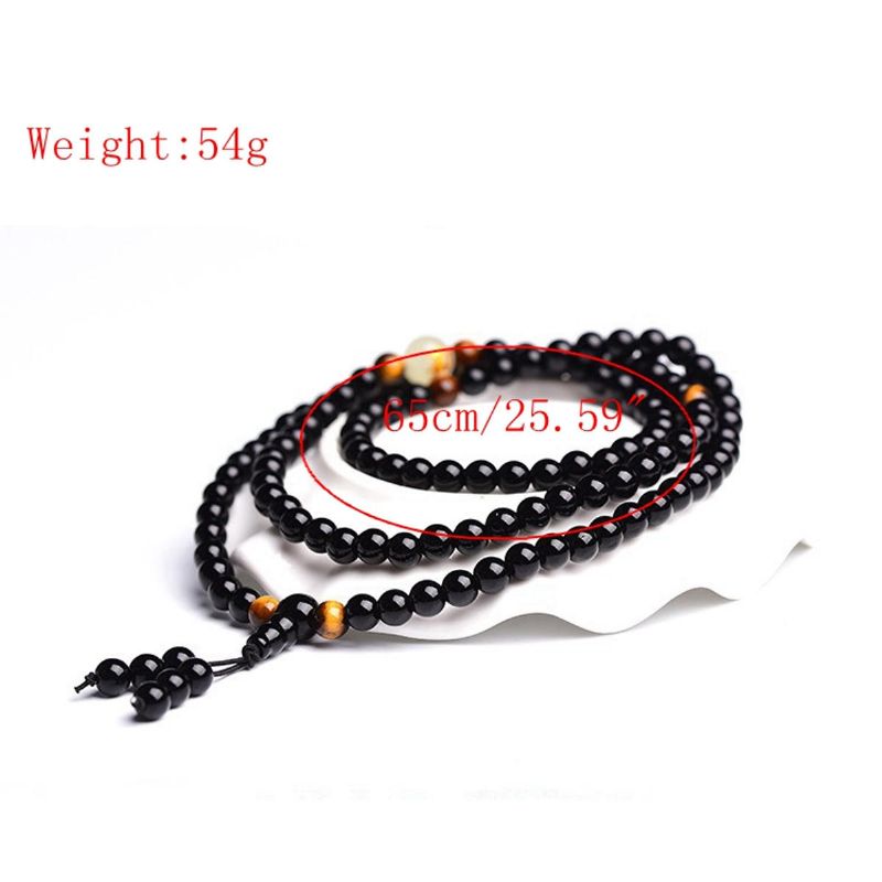 108 Cuentas De Ónix Negro Luminoso Yoga Dragón Mala Pulsera Multicapa Pulsera De Cuentas Vintage