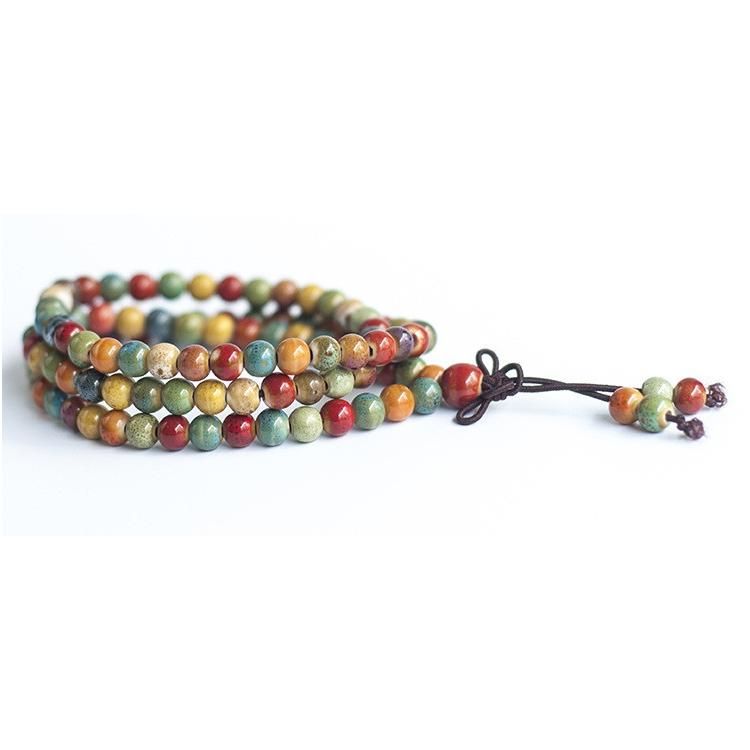 108pcs Pulsera De Cuentas Multicapa De Cerámica Bohemia Budista Tibetana Para Mujeres Y Hombres