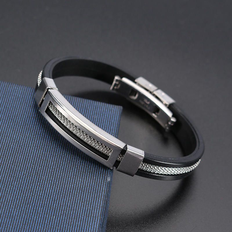 12 mm Hombres Casual Pulsera De Acero Inoxidable Cadena De Silicona Pulseras De Moda