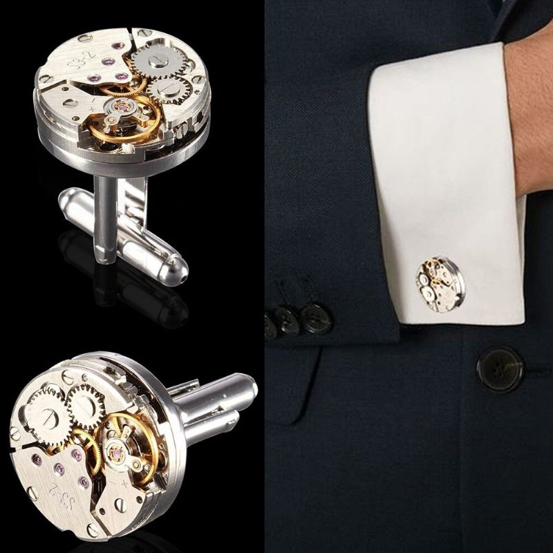 2 Piezas Moda Mujer Hombre Reloj Mecánico Movimiento Gemelos Camisa Manga Botones Bala Aviones Modelado Gemelos Regalo De Navidad