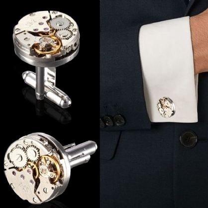 2 Piezas Moda Mujer Hombre Reloj Mecánico Movimiento Gemelos Camisa Manga Botones Bala Aviones Modelado Gemelos Regalo De Navidad