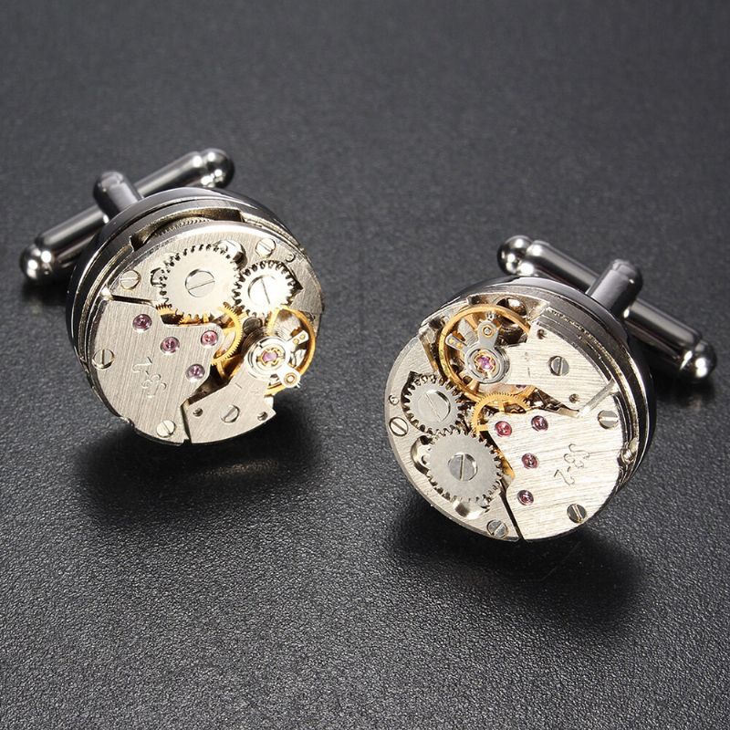 2 Piezas Moda Mujer Hombre Reloj Mecánico Movimiento Gemelos Camisa Manga Botones Bala Aviones Modelado Gemelos Regalo De Navidad