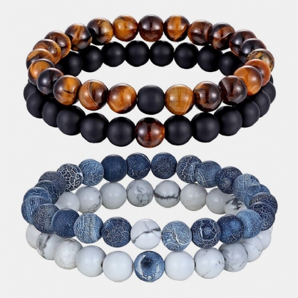 2 Uds. Conjunto De Piedra Natural A Juego Pulseras De Cuentas Para Parejas Piedra Volcánica De Ágata Joyería Para Hombres Y Mujeres Regalo