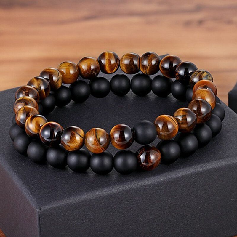 2 Uds. Conjunto De Piedra Natural A Juego Pulseras De Cuentas Para Parejas Piedra Volcánica De Ágata Joyería Para Hombres Y Mujeres Regalo