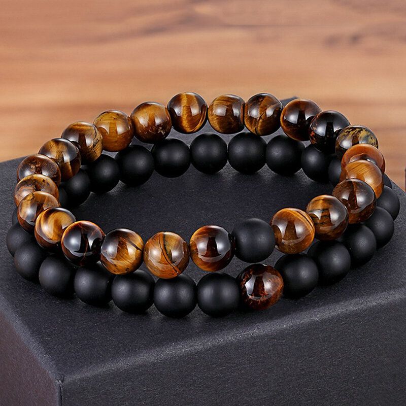 2 Uds. Conjunto De Piedra Natural A Juego Pulseras De Cuentas Para Parejas Piedra Volcánica De Ágata Joyería Para Hombres Y Mujeres Regalo